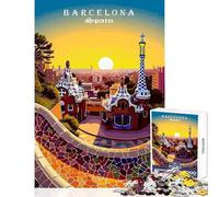 Puzzle para Adultos 1000 Piezas Barcelona España Park Güell Ilustración Juguetes antiestrés Ideas de Regalos Juego práctico Mejorar el Amor en Pareja tamaño 50x75cm