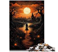 Puzzle para adultos, 1000 piezas, bruja en el camino forestal, otoño, competencia de velocidad manual, 38 x 52 cm, cumpleaños y regalos únicos