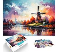 Puzzle para adultos 1000 piezas Ciudad de Molino de Viento Colorido Rompecabezas Regalo de cumpleaños, Regalos de 19.7 pulgadas x 29.5" para adolescentes de 14 años y más