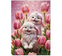 Puzzle para Adultos 1000 Piezas,Conejito de Tulipanes Rosas 75x50 cm,Rompecabezas para Adulto Juguete Educativo, Juego Educativo Desafío,1000 Piezas Rompecabezas para Adultos