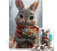 Puzzle para adultos, 1000 piezas, conejo con flores, desafío educativo, juego familiar, alivio del estrés, desafío difícil, 26 x 38 cm