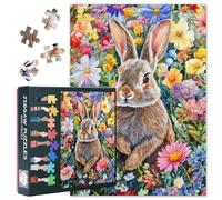 Puzzle para adultos, 1000 piezas, diseño de conejo solitario en un prado de flores silvestres, puzle para adultos, 50 x 70 cm
