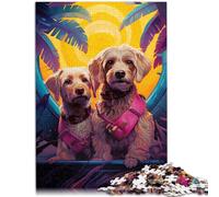 Puzzle para adultos, 1000 piezas, dos perros junto a un avión, juego de pensamiento de 26 x 38 cm, con póster a juego y hoja de preguntas