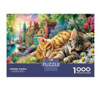 Puzzle para Adultos 1000 Piezas Garden Cozy Blooms - Cartón Premium Puzzle De Lógica Sleeping Cats Garden & Regalos para Mujeres & Regalo De Inauguración De Casa 70x50cm/1000pcs