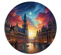Puzzle para adultos, 1000 piezas, Grand Place Bruselas, rompecabezas redondos, adecuado para adultos y niños a partir de 12 años, rompecabezas de cartón, juguete de pensamiento, tamaño: 67,5 x 67,5 cm
