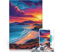 Puzzle para adultos 1000 piezas Hermosa puesta de sol frente al mar rompecabezas divertidos en familia 26 x 38 cm con póster y hoja de preguntas