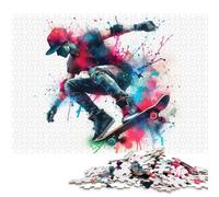 Puzzle para adultos, 1000 piezas, monopatín en acción, rompecabezas de madera para adultos, rompecabezas de deportes mentales, 1000 piezas (75 x 50 cm)