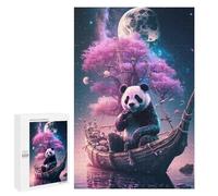 Puzzle para adultos 1000 piezas Panda on A Wooden Boat Under A Full Moon Rompecabezas enigmático para adultos - Regalo de cumpleaños, Navidad 1000 PCS
