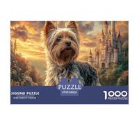 Puzzle para Adultos 1000 Piezas Perro Adorable - Yorkshire Terrier en Ruinas de Castillo, Decoración de Pared y Regalo 38x26cm