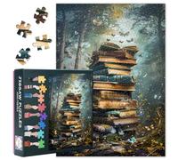 Puzzle para adultos, 1000 piezas, pila de libros mágicos, bosque de fantasía, mariposas, país de las maravillas, Escape Room, noche de juego familiar, obra de arte premium, 70 x 50 cm
