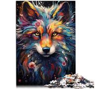 Puzzle para adultos, 1000 piezas, pintura de un zorro, rompecabezas de actividad familiar, 50 x 70 cm, con póster a juego y hoja de preguntas