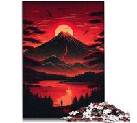 Puzzle para adultos, 1000 piezas, puesta de sol roja sobre la montaña Fuji, decoración del hogar, juguete rompecabezas 50 x 70 cm con póster a juego y hoja de preguntas