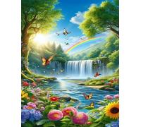 Puzzle para Adultos 300 Piezas,38x26 cm Rompecabezas para Adultos,Juego desafío Educativo,Rompecabezas clásicos,Decoración del Hogar Puzzles Flor de Cascada arcoíris