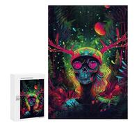 Puzzle para adultos, 300 piezas, rompecabezas de calavera de bosque de neón para adultos, juguete antiestrés, análisis y lógica desafiante, 300 piezas
