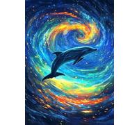 Puzzle para Adultos 408 Piezas, Delfines Cielo Estrellado, con Póster, Piezas de Encaje, Letras en la Parte Posterior, Decoración de Pared, Regalo para Adultos (59x23cm)