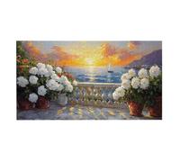 Puzzle para Adultos 408 Piezas, Rosas con Vistas al mar Puzzle, Difícil, Desafiante, Rompecabezas Encajan Perfectamente, Letras en la Parte Posterior, Regalo para Personas Mayores (59.3x22.8cm) v-305