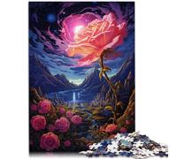 Puzzle para adultos con 1000 piezas, flores rosas bajo la luna, para la lista de deseos con Papá Noel, para adolescentes a partir de 14 años, 26 x 38 cm