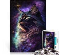 Puzzle para adultos con 1000 piezas, juguete educativo Cosmic Maine Coon Cat 50 x 70 cm con póster a juego y hoja de preguntas