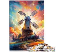 Puzzle para adultos con 1000 piezas, molinos de viento coloridos, obra de arte, 50 x 70 cm, para aliviar el estrés, difícil desafío para niños de 14 años