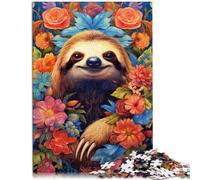 Puzzle para adultos con 1000 piezas, retrato de flores de perezoso para diversión familiar, alivio del estrés, difícil desafío para adolescentes a partir de 14 años, 26 x 38 cm