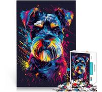 Puzzle para adultos con 1000 piezas, Schnauzer miniatura DJ Neon, desafío educativo para la decoración del hogar, 38 x 52 cm, para jóvenes a partir de 14 años