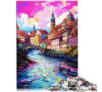 Puzzle para adultos de 1000 piezas de un juego de preguntas Cesky Krumlov 38 x 52 cm, gran regalo para toda la familia para adolescentes a partir de 14 años