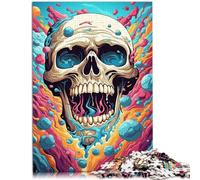 Puzzle para adultos de 1000 piezas, diseño de calavera psicodélica, 26 x 38 cm, alivio del estrés, vacaciones en casa, pasatiempo para adolescentes a partir de 14 años