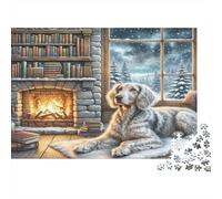 Puzzle para Adultos de 1000 Piezas German Wirehaired Pointer: Spaniel Junto a la Chimenea Juegos Educativos Adecuados para Descompresión 52x38cm/1000pcs