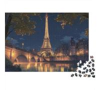 Puzzle para Adultos De 1000 Piezas Torre Eiffel, Cartón Sólido, A Romantic Night View of The Torre Eiffel by The River Juego Educativo para Pausa De Oficina, Regalo, 52x38cm/1000pcs