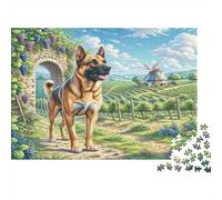Puzzle para Adultos de 1000Pz Dogo Argentino: Perro en Campo de Molinos de Viento para Adultos Juegos de Puzzle Desafiantes y Estimulantes 70x50cm/1000pcs