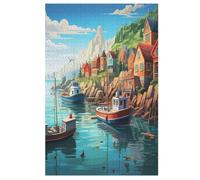 Puzzle para adultos de The Sea Houses 1000 piezas de rompecabezas de madera para niños a partir de 12 años de edad, juego familiar (78 × 53 cm)
