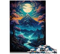 Puzzle para adultos: UNA pintura de una montaña detrás de los árboles por la noche. Rompecabezas de 2000 piezas, 27.56 pulgadas x39.37 pulgadas, rompecabezas de mapa gris para adultos y niños, desafío