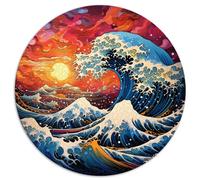 Puzzle para adultos y niños de 1000 piezas, rompecabezas redondos creativos The Great Wave Japan, para adultos y niños, rompecabezas de cartón, excelente regalo para adultos。Tamaño: 67,5 x 67,5 cm
