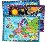Puzzle para Niños de 4 a 6 Años - Puzzles Mapa Mundi de 6 a 7 Años | Rompecabezas Grandes de 3x100 Piezas con Espacio y Europa - Juego Educativo Regalo para Niños y Niñas de 4 a 9 Años