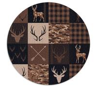 Puzzle Patchwork cabeza de ciervo 1000 piezas redondo diseño de tartán camuflaje juegos niños y familia decoración del hogar regalo 1000 piezas (67,5x67,5 cm)