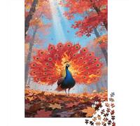 Puzzle Pavo Real 1000 Piezas para Adultos Juego Familiar De Madera Rompecabezas Pavo Real Desplegado Bosque Otoñal Decorativo Regalo para Hombre 1000pcs (75x50cm)