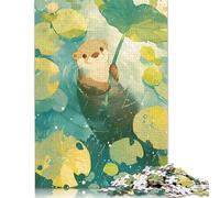 Puzzle per adulti e adolescenti Lontra Sotto la pioggia con ninfea Puzzle in Legno per adulti Regali di Natale Regalo per adolescenti 1000 pezzi (75x50 cm)