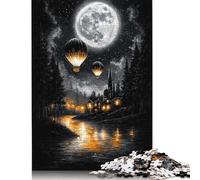 Puzzle per adulti e adolescenti Volo incantato al Chiaro di Luna - Mongolfiere Vintage su un villaggio da sogno, Carta, Regali di Natale, Regalo per adolescenti, 38x26 cm/1000 pezzi