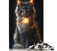 Puzzle per adulti Golden Glow Maine Coon - Arte mistica del Gatto - Puzzle con Ritratto di felino incantato, gioco Educativo in Legno, giocattolo da sfida, 1000 pezzi (75x50 cm)