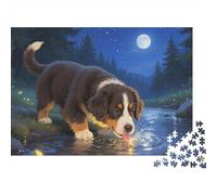 Puzzle Perro de Montaña Bernés 1000 Piezas para Adultos, Rompecabezas Bosque de Ruisseau Iluminado por la Luna Adultos, Juego De Rompecabezas Decoración para El Hogar 1000pcs (75x50cm)