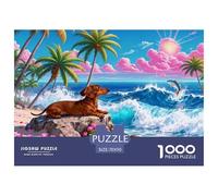 Puzzle Perro Salchicha 1000 Piezas - para Adultos Y Niños Puzzles De Costa y Nubes Rosadas, Desafío Divertido Y Familiar, Decorativo, Regalo Ideal 70x50cm/1000pcs