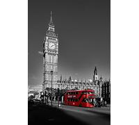 Puzzle Personalizado 1000 Piezas, Autobús Rojo Big Ben London Foto De Ciudad En Blanco Y Negro Puzzle Decoración para El Hogar Regalos 75X50Cm