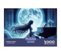 Puzzle Piano Luz Lunar 1000 Piezas para Adultos, Arte Niña Piano Luna, Juego Desafiante Idea Decoración Pared 52x38cm
