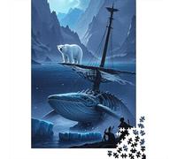 Puzzle Polar Oso 1000 Piezas para Adultos Juego Difícil De Madera Rompecabezas Oso Polar Esqueleto de Ballena Decorativo Regalo Ideal 1000pcs (75x50cm)