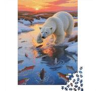 Puzzle Polar Oso 1000 Piezas para Adultos Juego EduGatoivo De Madera Puzzles Oso Polar Pesca Decorativo Regalo para Hombre 1000pcs (75x50cm)