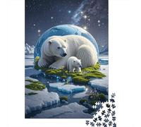 Puzzle Polar Oso 1000 Piezas para Adultos Juego EduGatoivo De Madera Rompecabezas Cachorro de Oso Polar Hierba Verde Glaciar Decorativo Regalo para Hombre 1000pcs (75x50cm)