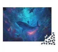 Puzzle Premium De 1000 Piezas Deep Sea and Sharks, Cartón Grueso para Adultos, Un Misterioso Mundo Submarino con majestuosos Tiburones Relajación Y Ocio Interior, Mejor Regalo, 52x38cm/1000pcs
