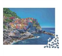 Puzzle Pueblo Costero Colorido Color Vibrante 1000 Piezas Adultos Pueblo Italiano Costero Casas Coloridas Mar Premium Grueso Resistente Desafiante Duro Alivio Estrés 70x50cm/1000pzs