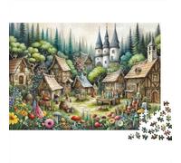 Puzzle Pueblo Fantástico 1000 Piezas Material Reciclado Estilo Rural para Adultos Desarrollo Inteligencia Juego Padres-Hijos 38x26cm