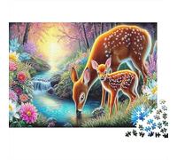Puzzle Pueblo Mágico para Adultos Adolescentes: Ciervo y Cervatillo Junto al Arroyo Juego Educativo para Decoración Pared y Regalos 38x26cm/1000 Piezas